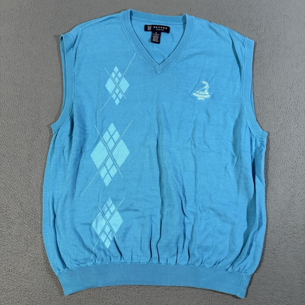 Vintage Oxford Golf Mens Sweater‎ Vest 100% Cotton Blue Size XL Pinehurst 1895